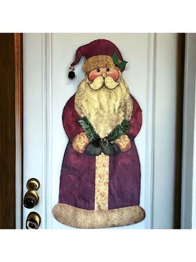 Old World Santa Vintage Christmas Coated Fabric Door Panel or Wall Hanger